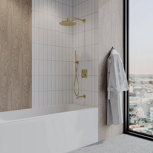 Смеситель для душа AQUAme AQM8812BG с термостатом встраиваемый, золото шлифованное Смеситель для душа AQUAme AQM8812BG с термостатом встраиваемый, золото шлифованное