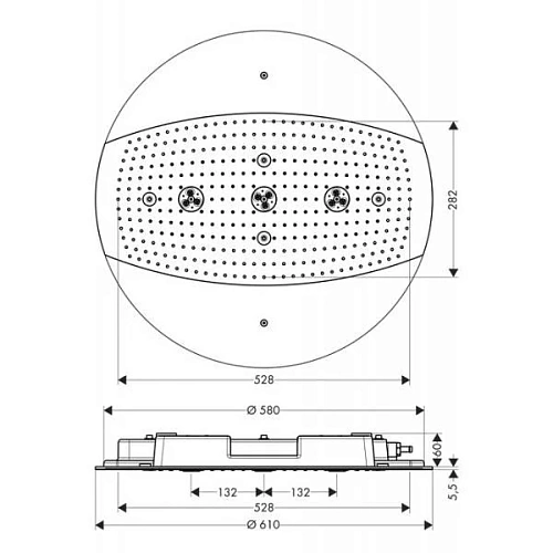 Верхний душ hansgrohe Raindance Rainmaker Air 3jet 600 без подсветки, хром 26115000 Верхний душ hansgrohe Raindance Rainmaker Air 3jet 600 без подсветки, хром 26115000