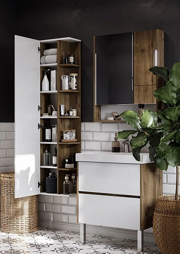 Шкаф-пенал Aquaton Сканди с зеркалом белый, дуб рустикальный 1A253403SDZ90 Шкаф-пенал Aquaton Сканди с зеркалом белый, дуб рустикальный 1A253403SDZ90