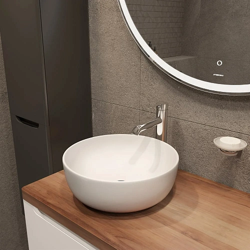 Тумба с раковиной STWORKI Берген 60 белая с темной столешницей 122, Moon 1, R 549671 Тумба с раковиной STWORKI Берген 60 белая с темной столешницей 122, Moon 1, R 549671