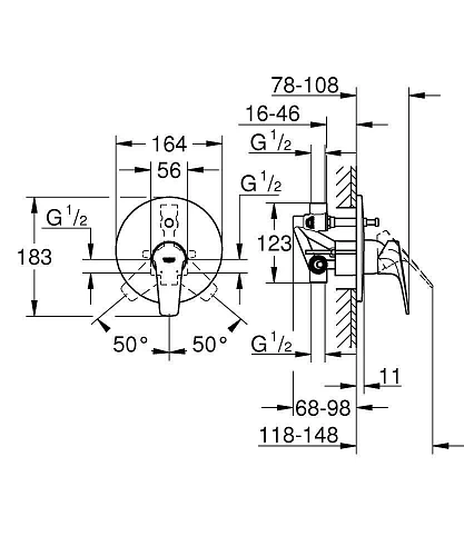 Смеситель для ванны GROHE BauFlow для скрытого монтажа, хром (29113000) Смеситель для ванны GROHE BauFlow для скрытого монтажа, хром (29113000)