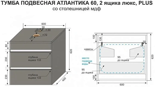 Тумба под раковину Style Line Атлантика 60, Люкс бетон темный, (2 ящ.), со столешницей, PLUS СС-00002279 Тумба под раковину Style Line Атлантика 60, Люкс бетон темный, (2 ящ.), со столешницей, PLUS СС-00002279