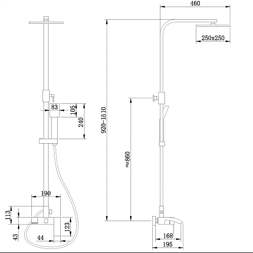 Душевая система ABBER Wasserfall AF8616SPL с изливом, сатин Душевая система ABBER Wasserfall AF8616SPL с изливом, сатин