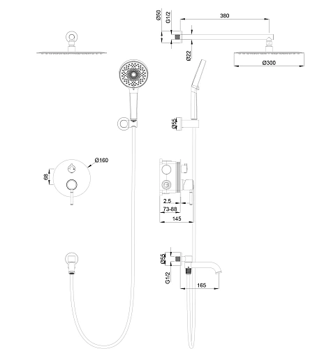 Душевая система Wonzon & Woghand TOR встраиваемая, розовое золото (WW-88939073-RG) Душевая система Wonzon & Woghand TOR встраиваемая, розовое золото (WW-88939073-RG)