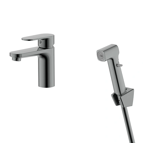 Смеситель для раковины Aquatek НИКА AQ1812BGM с гигиеническим ручным душем, оружейная сталь Смеситель для раковины Aquatek НИКА AQ1812BGM с гигиеническим ручным душем, оружейная сталь