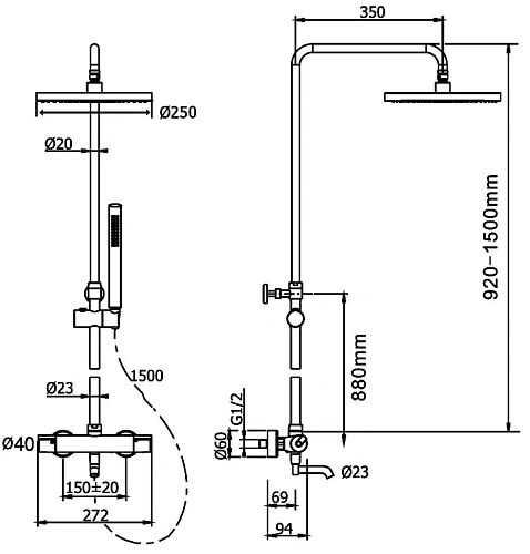 Душевая система BERGES KALISTO 3R с термостатом, черный матовый 075022 Душевая система BERGES KALISTO 3R с термостатом, черный матовый 075022