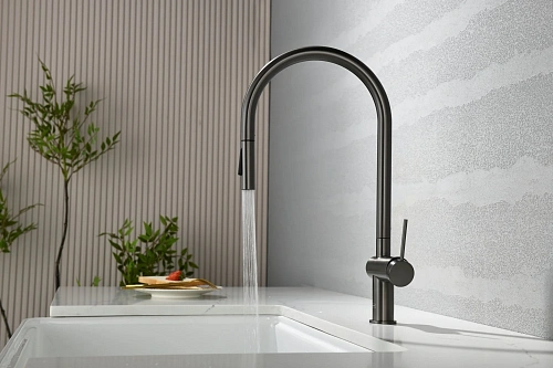 Смеситель для кухни AQUAme Cucina AQM9901GM с выдвижным изливом, металл Смеситель для кухни AQUAme Cucina AQM9901GM с выдвижным изливом, металл