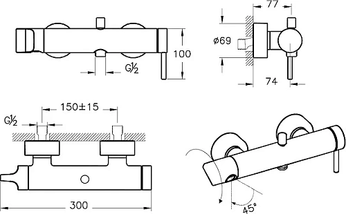 Смеситель для ванны Vitra Origin A42619 хром Смеситель для ванны Vitra Origin A42619 хром