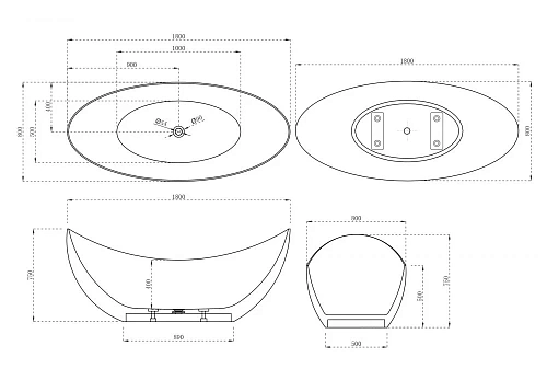 Ванна отдельностоящая ABBER AS9633 180x80 универсальная, белая матовая, искусственный камень Ванна отдельностоящая ABBER AS9633 180x80 универсальная, белая матовая, искусственный камень