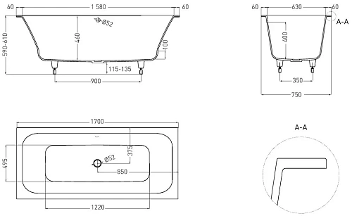 Ванна из искусственного камня Salini ORLANDA AXIS 170x75 103223M S-Stone Ванна из искусственного камня Salini ORLANDA AXIS 170x75 103223M S-Stone