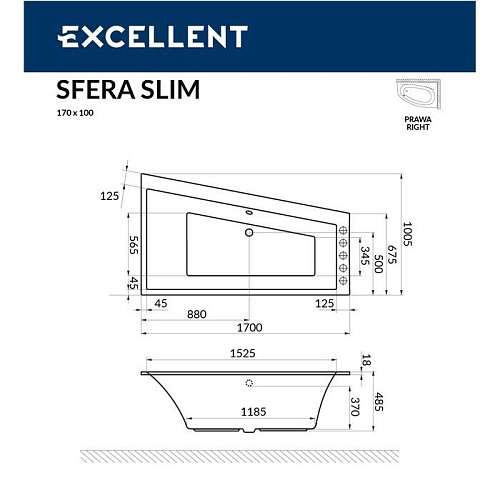 Акриловая ванна EXCELLENT Sfera Slim 170x100 правая ULTRA хром WAEX.SFP17S.ULTRA.CR Акриловая ванна EXCELLENT Sfera Slim 170x100 правая ULTRA хром WAEX.SFP17S.ULTRA.CR