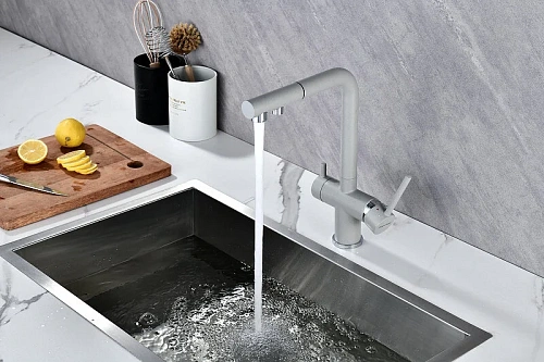 Смеситель для кухни Paulmark SERPENTINE серый дым Se213222-GRS Смеситель для кухни Paulmark SERPENTINE серый дым Se213222-GRS