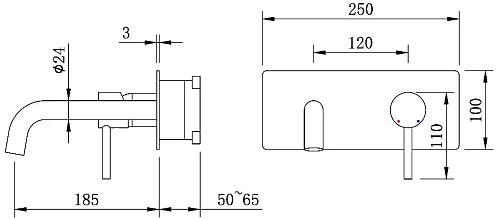Смеситель для раковины BERGES VENTAS R скрытого монтажа, оружейная сталь 076015 Смеситель для раковины BERGES VENTAS R скрытого монтажа, оружейная сталь 076015