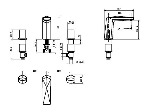Смеситель на борт ванны Boheme VENTURO Shine Gun Metall, ручка ICE 150-SGM-ICE Смеситель на борт ванны Boheme VENTURO Shine Gun Metall, ручка ICE 150-SGM-ICE
