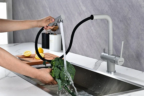 Смеситель для кухни Paulmark SERPENTINE серый дым Se213222-GRS Смеситель для кухни Paulmark SERPENTINE серый дым Se213222-GRS