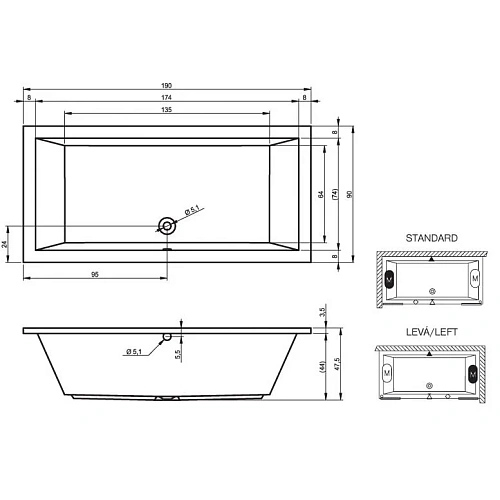 Акриловая ванна Riho Lusso BA9900500000000 190х90 Акриловая ванна Riho Lusso BA9900500000000 190х90