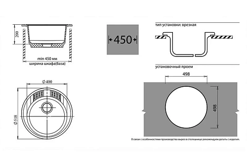Кухонная мойка GranFest Rondo R-520 бел белый Кухонная мойка GranFest Rondo R-520 бел белый