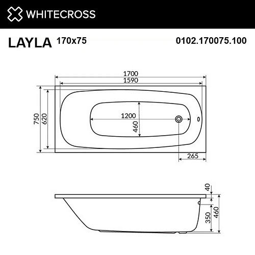 Акриловая ванна WHITECROSS Layla 170x75 SOFT (хром) 0102.170075.100.SOFT.CR Акриловая ванна WHITECROSS Layla 170x75 SOFT (хром) 0102.170075.100.SOFT.CR