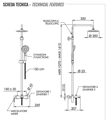 Душевая система Remer Energy EY34AEC20 Душевая система Remer Energy EY34AEC20