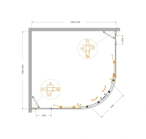 Душевой уголок CEZARES MOLVENO-RH-22-130/120-C-BORO-IV цвет профиля брашированное золото стекло прозрачное 1300x1200 мм Душевой уголок CEZARES MOLVENO-RH-22-130/120-C-BORO-IV цвет профиля брашированное золото стекло прозрачное 1300x1200 мм