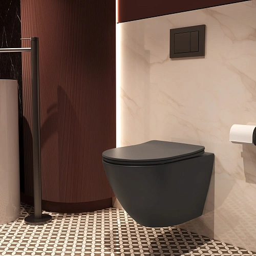 Унитаз подвесной Vincea Globo VT1-14STMA Торнадо антрацит матовый, ультратонкое сиденье микролифт Унитаз подвесной Vincea Globo VT1-14STMA Торнадо антрацит матовый, ультратонкое сиденье микролифт