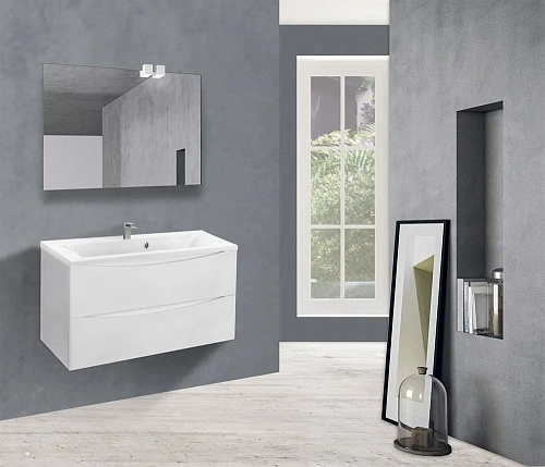 Тумба под раковину Vincea Mia 900 подвесная, 2 выкатных ящика soft close, G.White VMC-2MA900GW Тумба под раковину Vincea Mia 900 подвесная, 2 выкатных ящика soft close, G.White VMC-2MA900GW