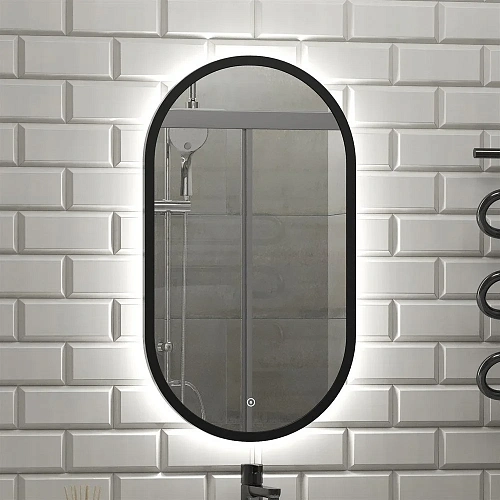 Зеркало DIWO Казань 45 черное, с подсветкой, овальное, в стиле лофт, сенсорное управление 543684 Зеркало DIWO Казань 45 черное, с подсветкой, овальное, в стиле лофт, сенсорное управление 543684