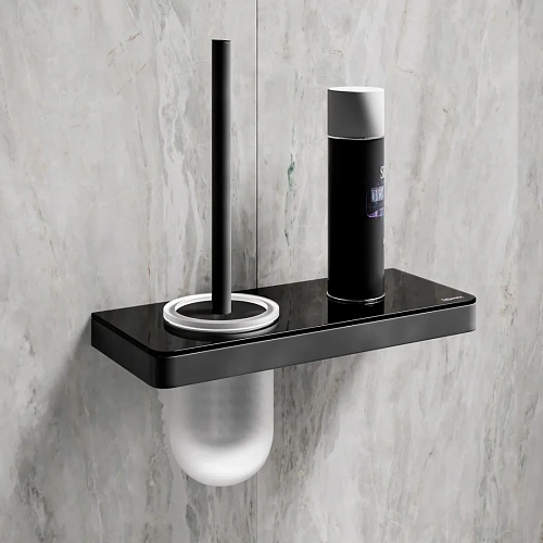Ершик для унитаза Lemark GLASS LINE с держателем и полкой, чёрный матовый/черное стекло 9762033 Ершик для унитаза Lemark GLASS LINE с держателем и полкой, чёрный матовый/черное стекло 9762033