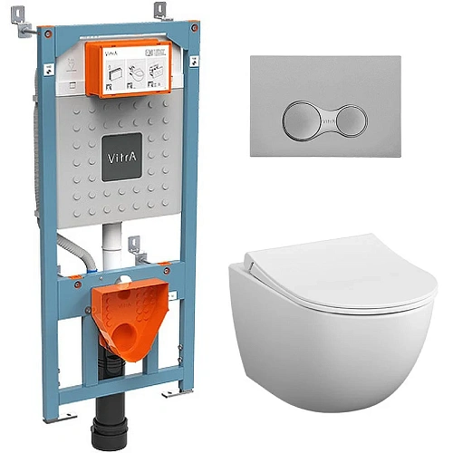 Комплект унитаза с инсталляцией Vitra Sento Rim-Ex 9830B003-7207 сиденье микролифт, клавиша смыва хр Комплект унитаза с инсталляцией Vitra Sento Rim-Ex 9830B003-7207 сиденье микролифт, клавиша смыва хр