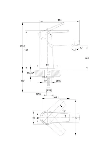 Смеситель для раковины Cersanit MODUO (A64094) однорычажный 64094 Смеситель для раковины Cersanit MODUO (A64094) однорычажный 64094