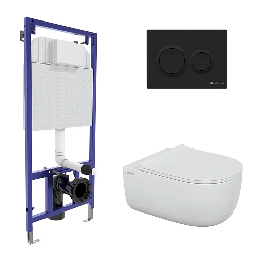 Комплект инсталляции BERGES NOVUM525, с клавишей смыва O5 черная Soft Touch, унитазом EGO XL Rimless и сиденьем Okus Slim SO, микролифт, быстросъем 043303 Комплект инсталляции BERGES NOVUM525, с клавишей смыва O5 черная Soft Touch, унитазом EGO XL Rimless и сиденьем Okus Slim SO, микролифт, быстросъем 043303
