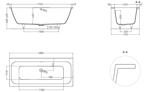 Ванна из искусственного камня Salini ORLANDA AXIS 180x80 103222M S-Stone Ванна из искусственного камня Salini ORLANDA AXIS 180x80 103222M S-Stone
