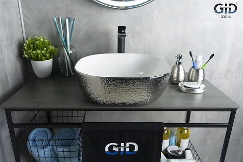 Раковина Gid D1301h021 53302 накладная белая / хром 42,5x42,5x14,5 Раковина Gid D1301h021 53302 накладная белая / хром 42,5x42,5x14,5