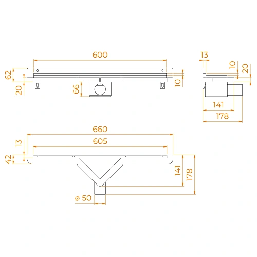 Душевой лоток RGW SDR-60 600 мм 21216000-011 Душевой лоток RGW SDR-60 600 мм 21216000-011