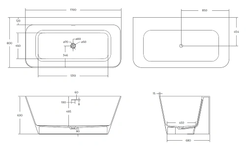 Ванна из искусственного камня CEZARES Solid Surface CZR-LINER-170-80-60-SSB 1700x800x600 Ванна из искусственного камня CEZARES Solid Surface CZR-LINER-170-80-60-SSB 1700x800x600