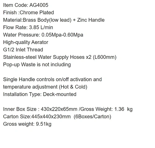Смеситель для раковины ARROW AG4005 хром Смеситель для раковины ARROW AG4005 хром