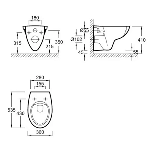 Унитаз подвесной Jacob Delafon Patio EDV102-00 безободковый без сиденья Унитаз подвесной Jacob Delafon Patio EDV102-00 безободковый без сиденья