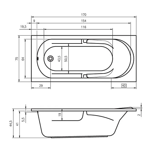 Акриловая ванна Riho Future BC2800500000000 170x75 Акриловая ванна Riho Future BC2800500000000 170x75