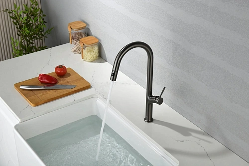 Смеситель для кухни AQUAme Cucina AQM9905GM с выдвижным изливом, с подключением к фильтру с питьевой водой, металл Смеситель для кухни AQUAme Cucina AQM9905GM с выдвижным изливом, с подключением к фильтру с питьевой водой, металл