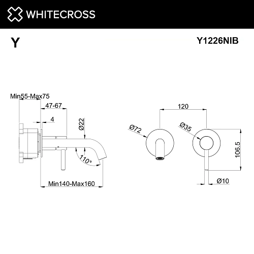 Смеситель для раковины WHITECROSS Y Y1226NIB скрытого монтажа, брашированный никель Смеситель для раковины WHITECROSS Y Y1226NIB скрытого монтажа, брашированный никель