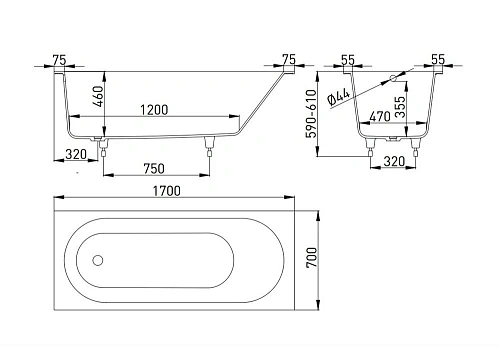 Ванна из искусственного камня Salini ORNELLA 170х70 102323MN Ванна из искусственного камня Salini ORNELLA 170х70 102323MN