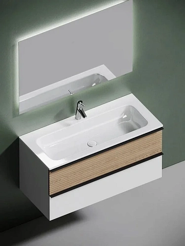 Тумба под раковину Sancos Delta DL100W 995х445х500 дуб светлый/белый, подвесная Тумба под раковину Sancos Delta DL100W 995х445х500 дуб светлый/белый, подвесная