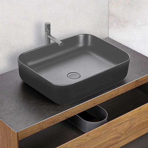 Раковина Vincea VBS-105MA, 500x390x130 керамическая, накладная, цвет антрацит матовый Раковина Vincea VBS-105MA, 500x390x130 керамическая, накладная, цвет антрацит матовый