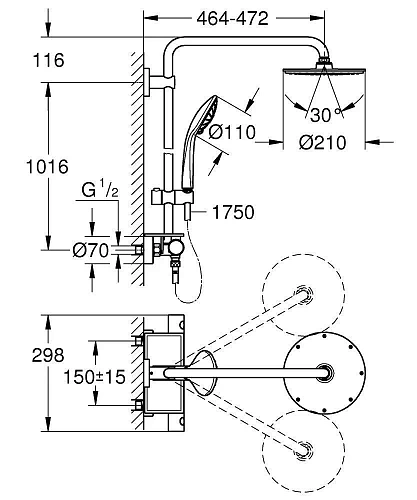Душевая система GROHE Euphoria 210 с термостатическим смесителем и полочкой, хром (26363000) Душевая система GROHE Euphoria 210 с термостатическим смесителем и полочкой, хром (26363000)