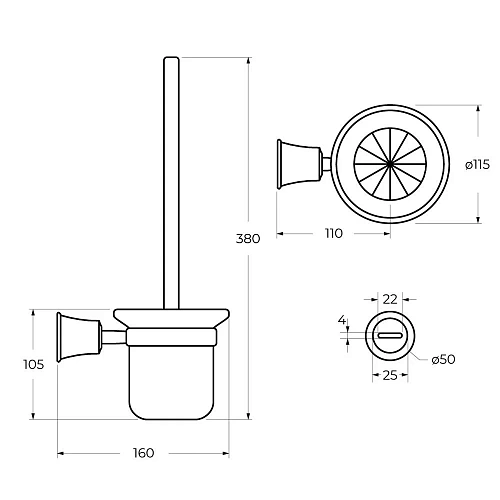 Ершик для унитаза CEZARES CZR-F-8990-BORO1 брашированное золото Ершик для унитаза CEZARES CZR-F-8990-BORO1 брашированное золото