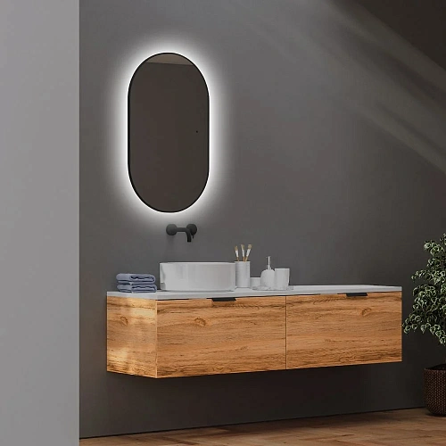 Зеркало ABBER Kontur AG6302SCB с подсветкой, бесконтактный выключатель, диммер, черный Зеркало ABBER Kontur AG6302SCB с подсветкой, бесконтактный выключатель, диммер, черный