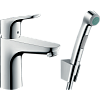 Картинка анонса товара «смеситель для раковины hansgrohe focus с гигиенический душем и донным клапаном push-open 31927000»