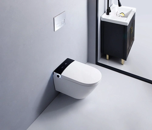 Унитаз SMART Timo TЕ-751B (580x380x420) с функцией биде подвесной с инсталляцией и черной матовой кнопкой Унитаз SMART Timo TЕ-751B (580x380x420) с функцией биде подвесной с инсталляцией и черной матовой кнопкой
