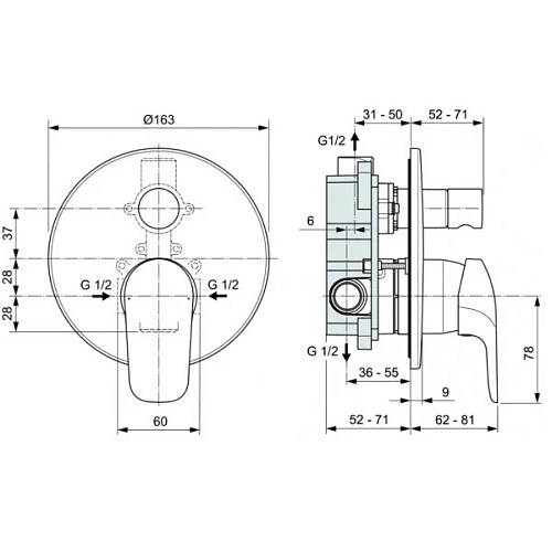 Душевая система Ideal Standard Ceraflex BC447AA встраиваемая с внутренней частью Душевая система Ideal Standard Ceraflex BC447AA встраиваемая с внутренней частью