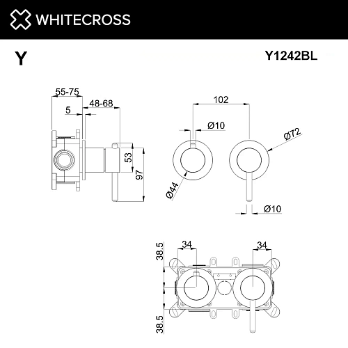 Смеситель для ванны WHITECROSS Y Y1242BL скрытого монтажа на 2 потребителя, черный матовый Смеситель для ванны WHITECROSS Y Y1242BL скрытого монтажа на 2 потребителя, черный матовый